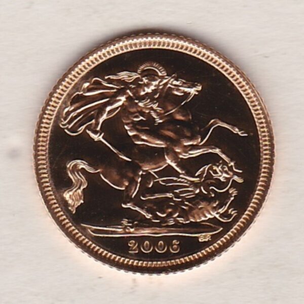 2006 Gold Half Sovereign coin featuring the fourth portrait of Queen Elizabeth II on the Obverse. St George and the dragon on the Reverse.