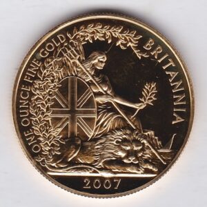 2007 Gold One Ounce Britannia coin. Queen Elizabeth II obverse. The unique one off seated Britannia design on the reverse.