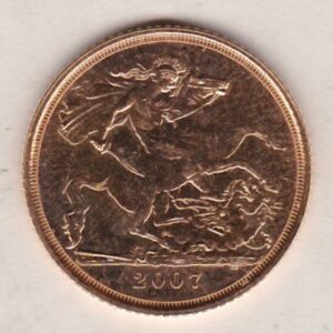 2007 Gold Half Sovereign coin featuring the fourth portrait of Queen Elizabeth II on the Obverse. St George and the dragon on the Reverse.