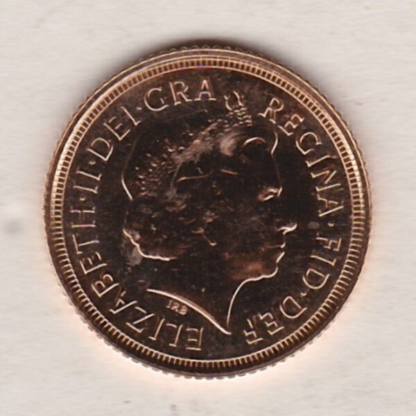 2010 Gold Half Sovereign coin featuring the fourth portrait of Queen Elizabeth II on the Obverse. St George and the dragon on the Reverse.