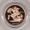 2015 gold proof half sovereign coin in capsule. This coin features Queen Elizabeth II on the obverse and St George and the dragon on the Reverse.