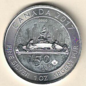 2007 Silver Canada One Ounce Voyageur. Elizabeth II is on the obverse, 150 years is on the reverse . The coin contains one ounce of 9999 fine silver.