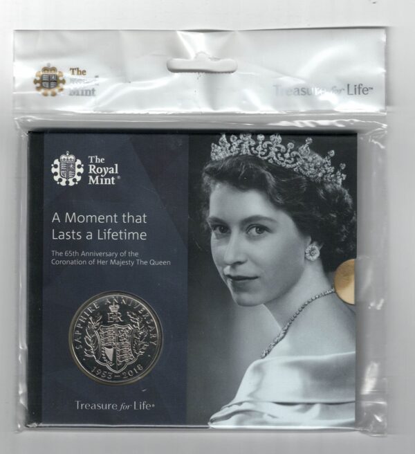 2018 Five Pounds The Queen's Coronation Anniversary Five Pound Coin. featuring Queen Elizabeth II on the Obverse. All five pound coins are in stock.