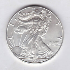 2020 Silver USA One Ounce Eagle. The liberty is on the obverse, The eagle is on the reverse. The coin contains one ounce of 999 fine silver.