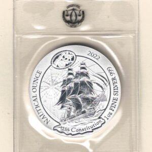 2022 Silver Rwanda One Ounce USS Constitution. This coin does feature the USS Constitution. The coin contains one ounce of 999 fine silver.