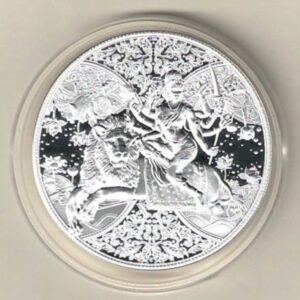 2023 Silver Cameroon One Ounce Durga Hindu Religion. This coin contains one ounce of 9999 fine silver. This coin features 2000 Francs.