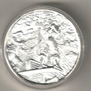 Silver Two Ounce No Prey No Pay Walk The Plank. This two ounce fine silver round has a person walking the plank on one side & skull on the other side.