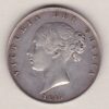 1845 Silver Halfcrown coin with young head Queen Victoria on the Obverse. Crowned square shield with laurel branches on the Reverse.