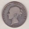 1846 Silver Halfcrown coin with young head Queen Victoria on the Obverse. Crowned square shield with laurel branches on the Reverse.