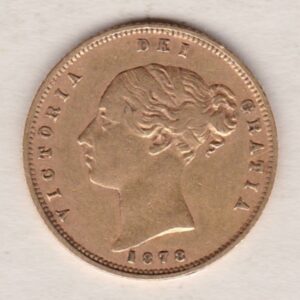 1878 Gold Half Sovereign Coin featuring Queen Victoria Young Head on the Obverse and the shield design on the Reverse with die number 96.