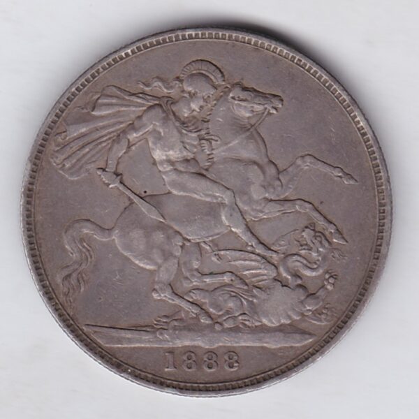 1888 Narrow Date Silver Crown Coin featuring Queen Victoria Jubilee head on the Obverse and the St George & dragon design on the reverse.