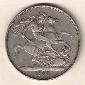 1888 Silver Crown Coin featuring Queen Victoria Jubilee head on the Obverse and the St George & dragon design on the reverse.
