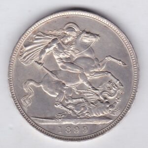 1899 LXIII silver crown Silver Crown Coin featuring Queen Victoria old head or vailed head on the Obverse and the St George & dragon design on the reverse.