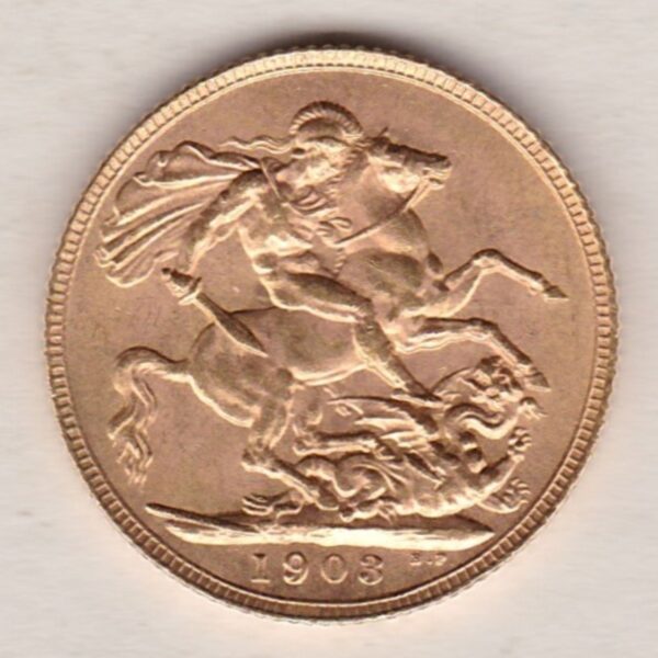 1903 Gold Sovereign Coin. The coin features King Edward VII on the Obverse. St George and the dragon on the reverse. London Mint.