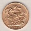 1909 Gold Sovereign Coin. The coin features King Edward VII on the Obverse. St George and the dragon on the reverse. London Mint.