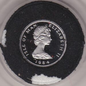 1984 Platinum Proof Tenth Ounce Isle Of Man Noble Coin. The coin features Queen Elizabeth II on the obverse and a Viking boat on the reverse.