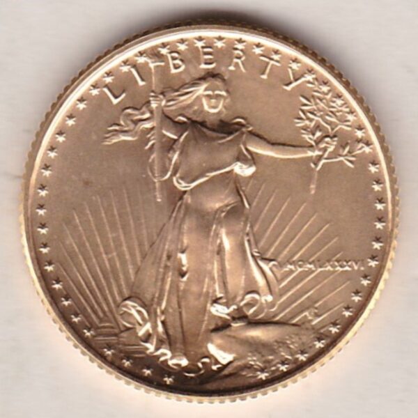 1986 Gold USA Quarter Ounce Eagle coin. Investment half ounce gold coin featuring Liberty on the Obverse. The Eagle on the Reverse.