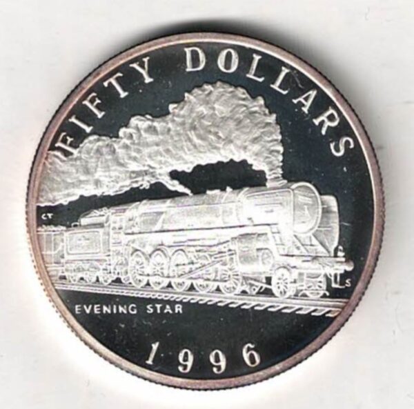 1996 Silver Marshall Islands One Ounce Evening star Train. This coin does feature a train. This coin contains one ounce of 999 fine silver.