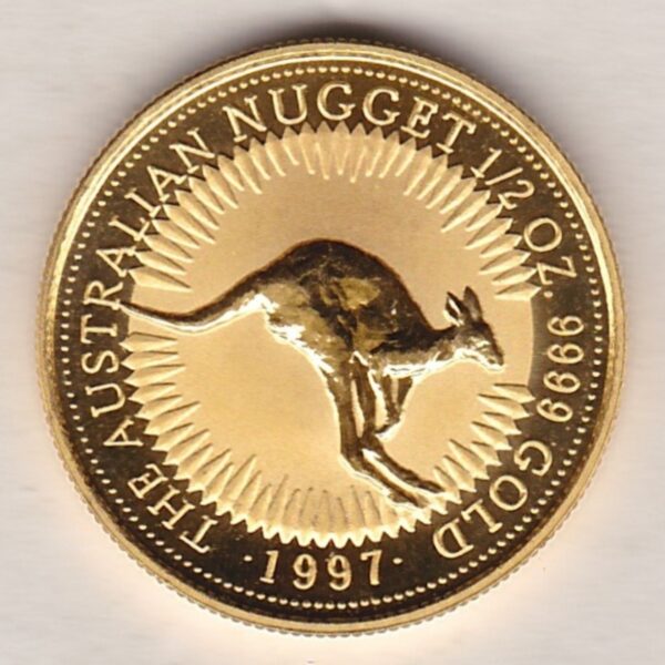 1997 Gold Australia Half Ounce Kangaroo coin. Investment half ounce gold coin featuring Queen Elizabeth II on the Obverse. The kangaroo on the Reverse.