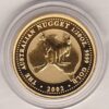 2002 Australia Gold Twentieth Ounce Coin. This Australian Nugget Gold Twentieth Ounce coin was struck in 9999 Fine Gold and weighs approx. 1.571 grams.