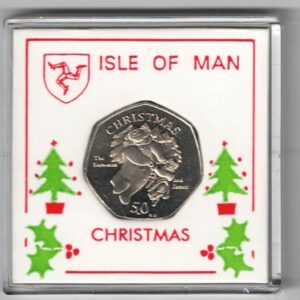 2003 Isle Of Man Fifty Pence Snowman & James cupro nickel coin featuring Queen Elizabeth II on the Obverse. The reverse features Snowman & James.