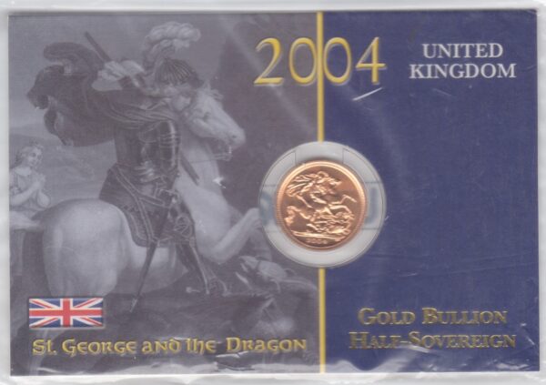 2004 Gold Half Sovereign coin featuring the fourth portrait of Queen Elizabeth II on the Obverse. St George and the dragon on the Reverse.