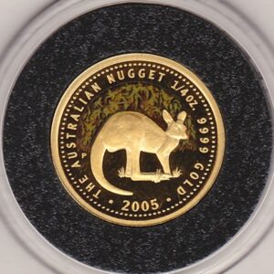 2005 Gold Australia Quarter Ounce Kangaroo coin. This investment gold coin features Queen Elizabeth II on the Obverse. The kangaroo on the Reverse.