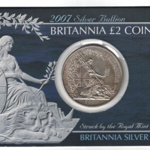 2007 Silver Britannia One Ounce in Card Pack. The coin contains one ounce of fine silver. All of our silver coins have been pre-owned and are in stock.