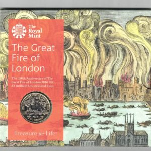 2016 Two Pound Coin The Great Fire Of London Cupro nickel brass coin featuring Queen Elizabeth II on the Obverse. The Reverse features the great fire.