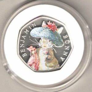 2017 Silver Proof Fifty Pence Coin Benjamin Bunny This coin comes in the original box with certificate as issued by the royal mint.