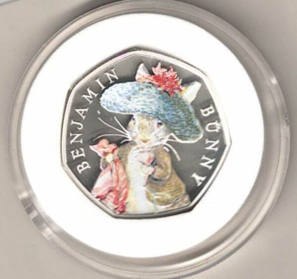 2017 Silver Proof Fifty Pence Coin Benjamin Bunny This coin comes in the original box with certificate as issued by the royal mint.