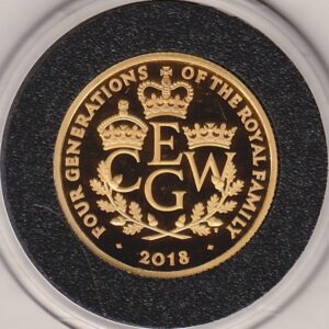 2018 Gold Quarter Ounce - Four Generations Of Royalty. This coin features Queen Elizabeth II on the obverse. This coin contains quarter ounce of fine gold.