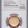 2018 Gold Two Pounds WWI Armistice 100th anniversary Double Sovereign coin. This coin has been slabbed and graded PR69 Ultra Cameo by NGC.