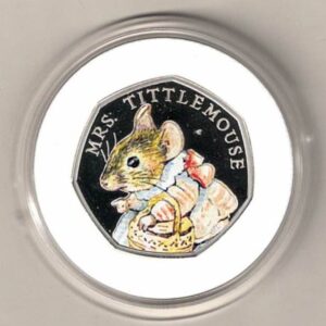 2018 Silver Proof Fifty Pence Coin Mrs Tittlemouse. This coin comes in the original box with certificate as issued by the royal mint.