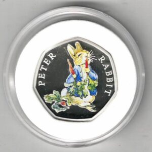 2018 Silver Proof Fifty Pence Coin Peter Rabbit. This coin comes in the original box with certificate as issued by the royal mint.