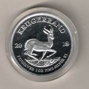 2018 Silver proof South Africa One Ounce Krugerrand. Paul Kruger is on the obverse. The coin contains one ounce of 999 fine silver