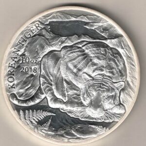 2018 Silver Ten Ounce Korean Tiger This round contains ten ounces of 999 fine silver. All of our silver coins are in stock.