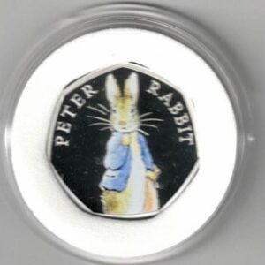 2019 Silver Proof Fifty Pence Coin Peter Rabbit. This coin comes in the original box with certificate as issued by the royal mint.