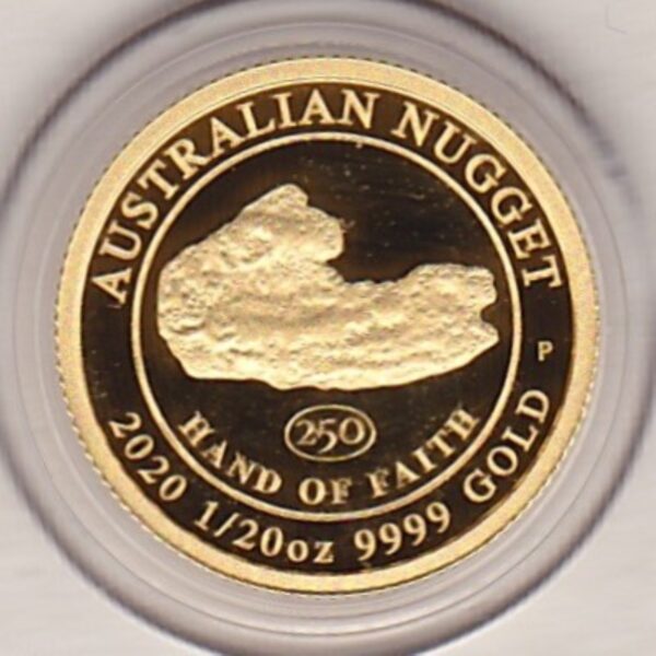 2020 Australia Gold Twentieth Ounce Coin. This Australian Nugget Gold Twentieth Ounce coin was struck in 9999 Fine Gold and weighs approx. 1.555 grams.