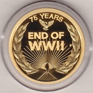 2020 Gold Proof Australia Quarter Ounce coin. The coin was issued to commemorate the 75th anniversary of the end of world war II.