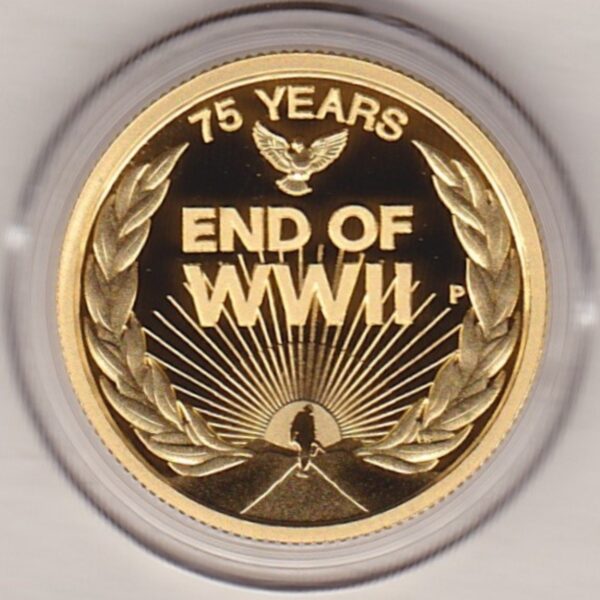 2020 Gold Proof Australia Quarter Ounce coin. The coin was issued to commemorate the 75th anniversary of the end of world war II.