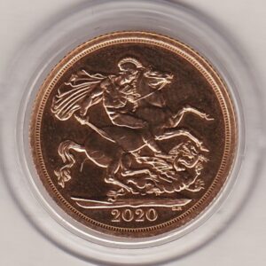 2020 Gold Sovereign Coin. This coin features the fifth portrait of Queen Elizabeth II on the obverse. St George and dragon on the reverse.