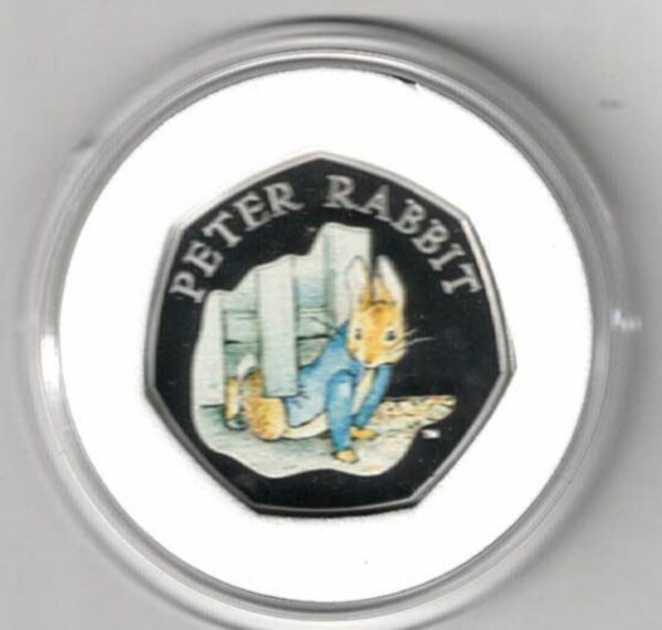 2020 Silver Proof Fifty Pence Coin Peter Rabbit. This coin comes in the original box with certificate as issued by the royal mint.