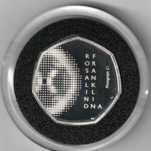 2020 Silver Proof Fifty Pence Coin Rosalind Franklin. This coin comes in the original box with certificate as issued by the royal mint.