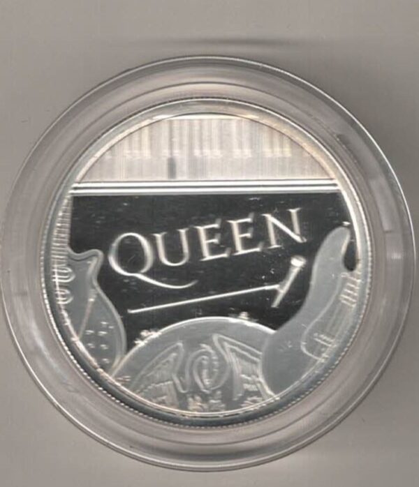 2020 Two Ounce Silver Coin Royal Mint Queen. This coin was issued as part of the Music Legends series by the Royal Mint United Kingdom.