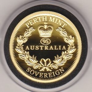 2021 Gold Proof Piedfort Australia Sovereign coin. This coin was issued to commemorate the 95th anniversary of the birth of Queen Elizabeth II.