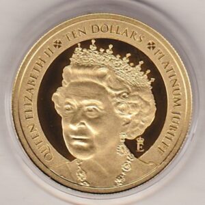 2022 Gold Proof New Zealand Quarter Ounce coin. The coin was issued to celebrate the Queen's Platinum Jubilee. Boxed with certificate.