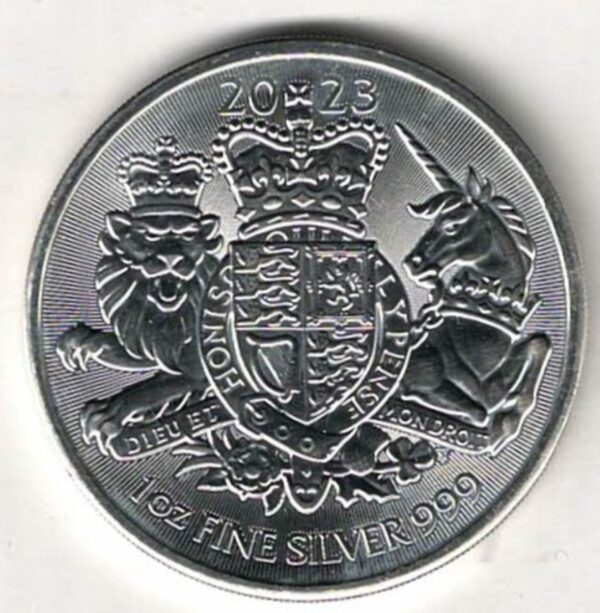 2023 Silver Royal Arms One Ounce Coin. The coin contains one ounce of 999 fine silver. All of our silver coins are in stock.