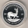 2019 Silver proof South Africa One Ounce Krugerrand. Paul Kruger is on the obverse. The coin contains one ounce of 999 fine silver