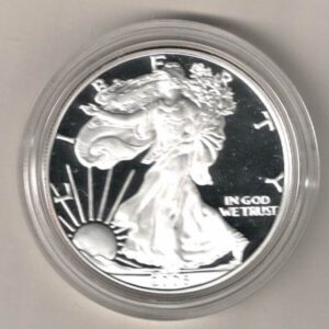 2006 W Silver USA One Ounce Eagle. The liberty is on the obverse, The eagle is on the reverse. The coin contains one ounce of 999 fine silver.